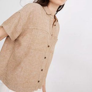 Madewell Linen-Blend Short-Sleeve Button-Up Shirt - Size XXS - Sage Green